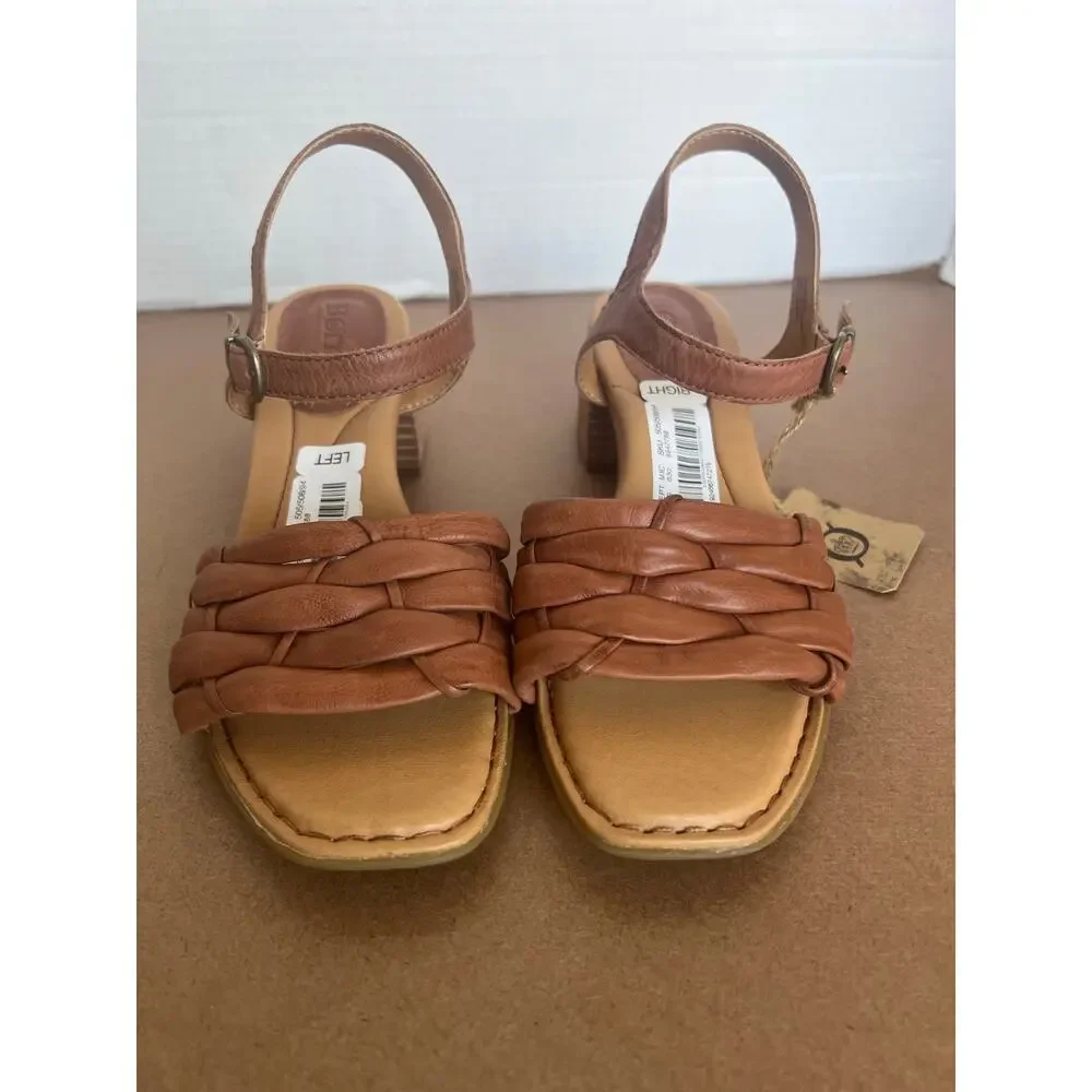 NWT BORN Shonie Brown Soft Leather Block Heel Buckle Ankle Comfort Sandals Sz 10 - Picture 5 of 14